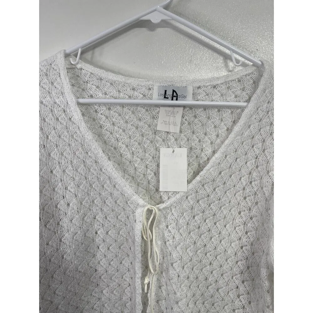 Vintage Deadstock Y2K Crochet Tie Front Cardigan Cottagecore Coquette Size‎ L White Size L - Image 3