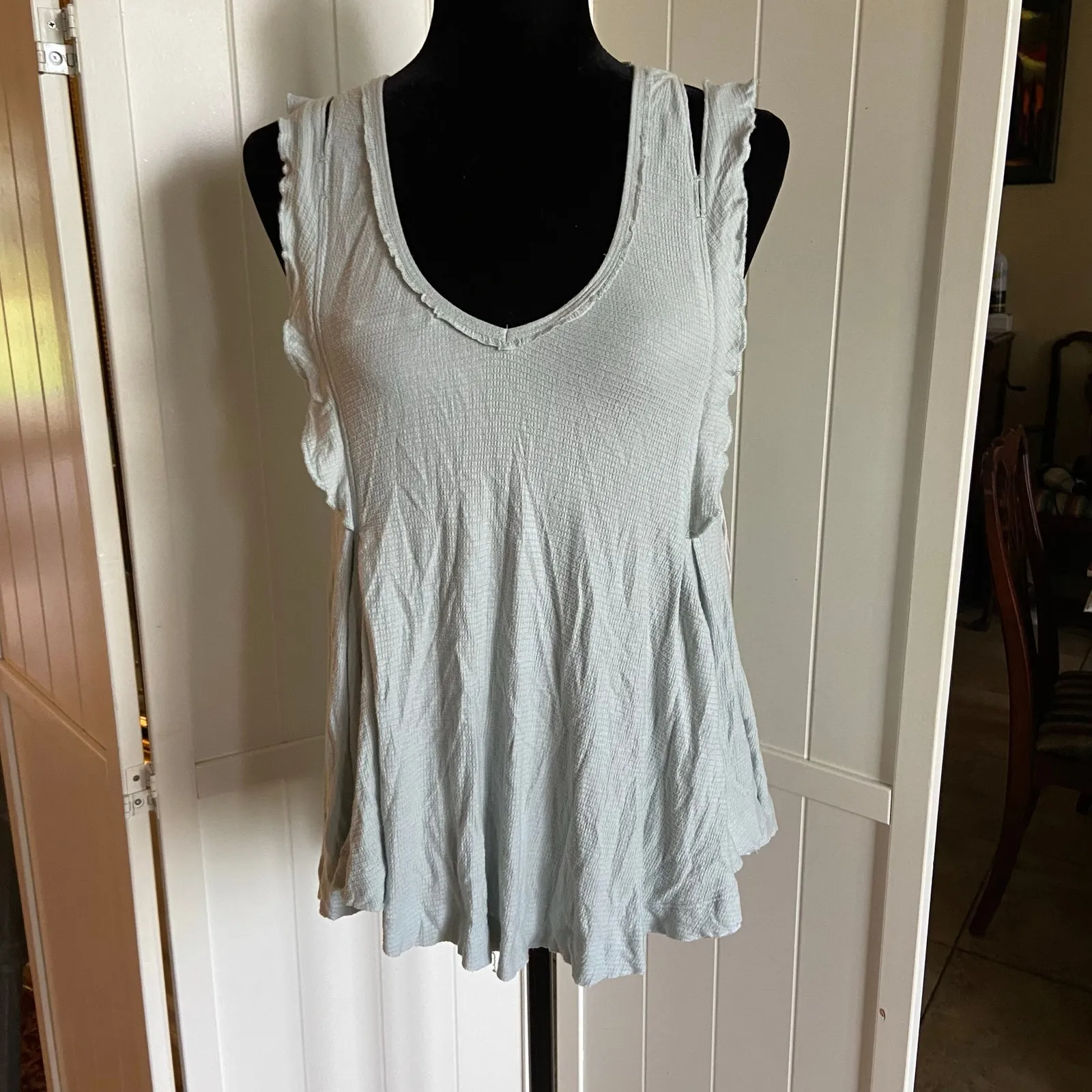 Free People Womens Tank Top Size XS Bondi Waffle Knit Silver Blue‎ Green NEW - Image 4