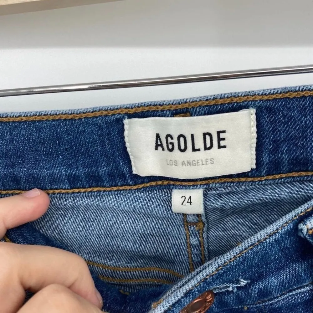 Agolde High Rise Skinny Fit High Waisted Rise Denim Jeans Medium Wash - 24 - Image 5