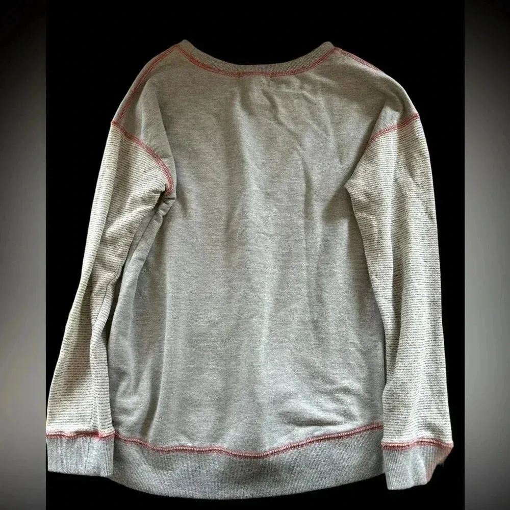 Pink.Rose light crew neck sweatshirt with striped sleeves - Image 2
