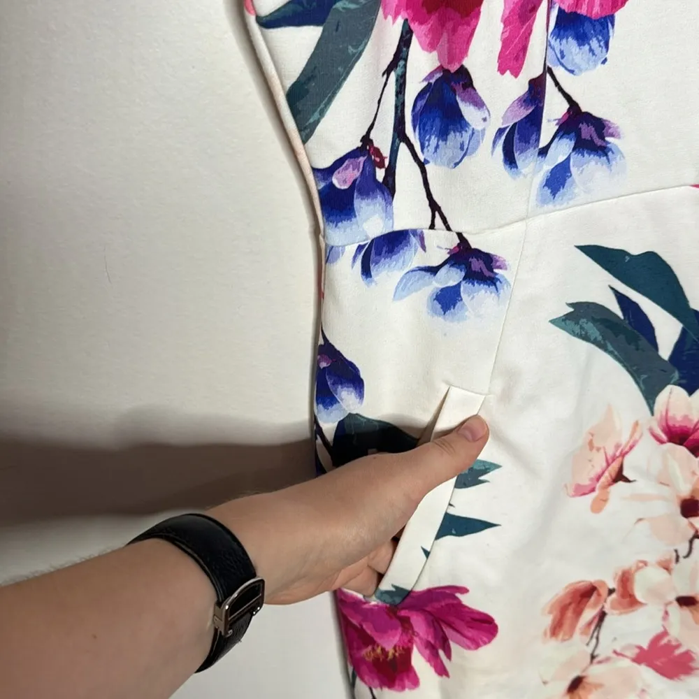 Lands’ End ivory Marin Botanical print Ponte sheath knit dress with pockets 8p - Image 5