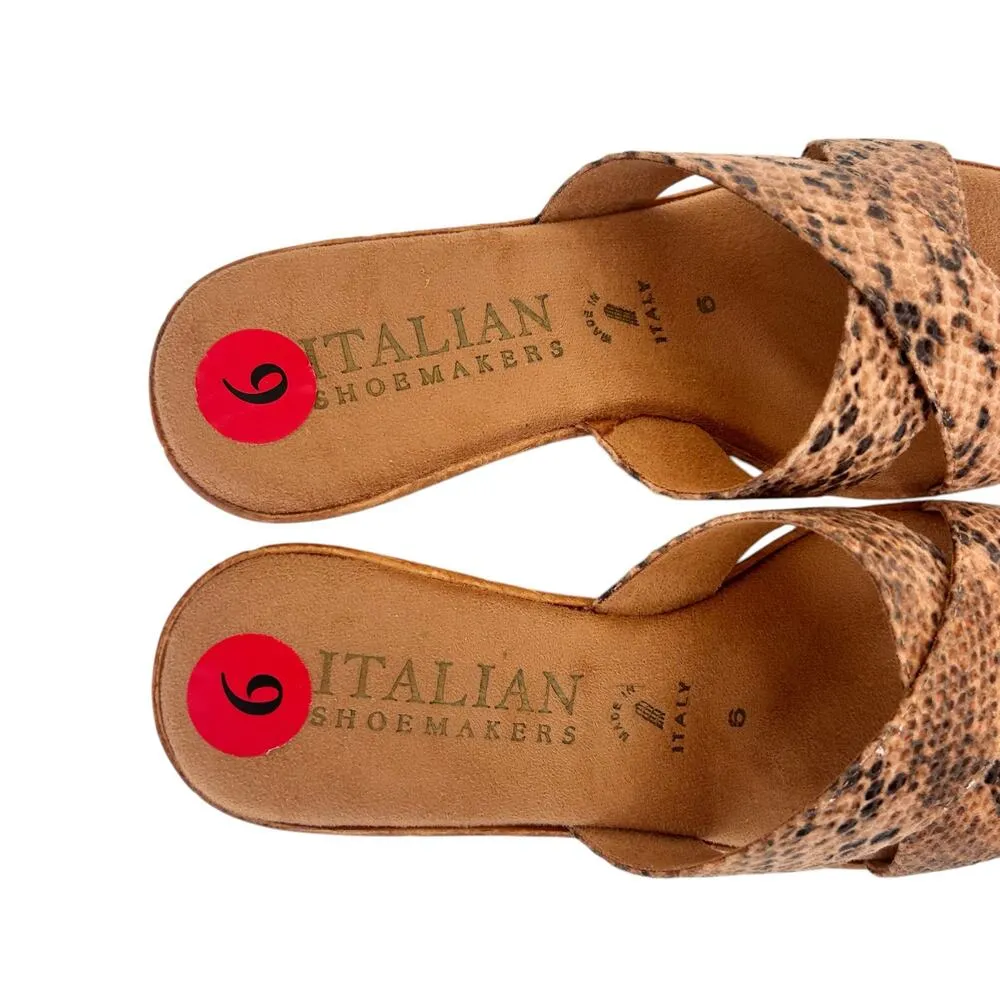 Italian Shoemaker Snakeskin Print Criss Cross Wedges Sz 6 Tan - Image 2