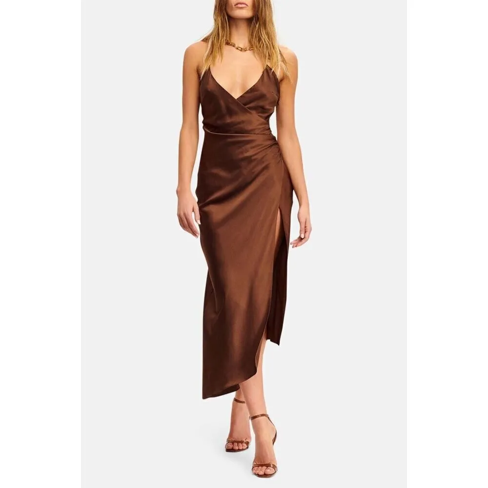 SER.O.YA Emma Dress in Chocolate Medium New Womens Maxi Satin Midi Brown - Image 14
