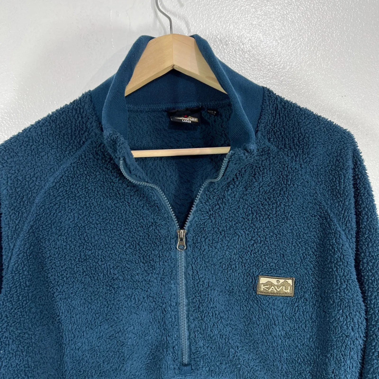 KAVU Fleece Pullover‎ Quarter Zip Sherpa Jacket Outdoor Cozy Blue Large Travel - Image 10