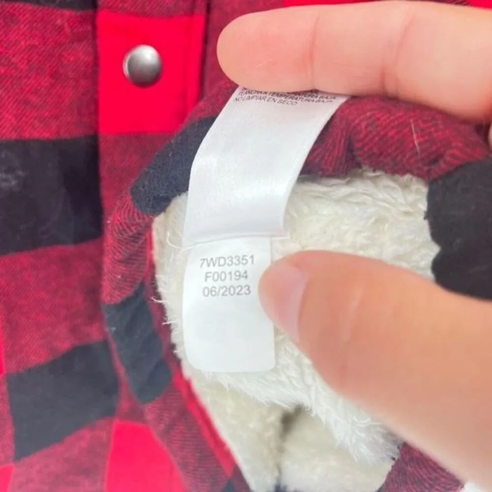 Lucky Brand Women's‎ Sherpa Buffalo Plaid Flannel Shacket Jacket Red Black Large - Image 5
