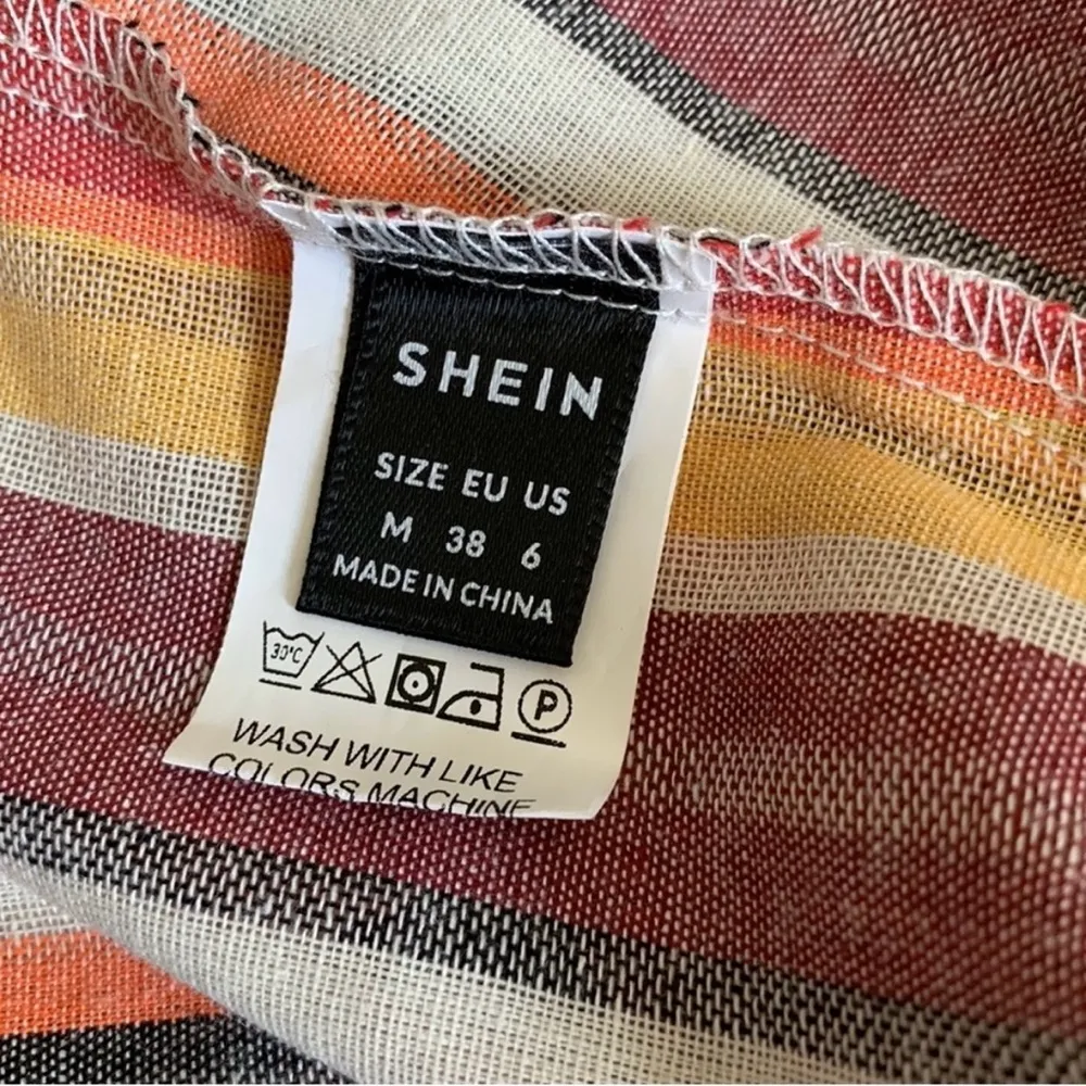 VCAY Colorful Striped Flutter Sleeve Button Back Blouse Size Medium - Image 9