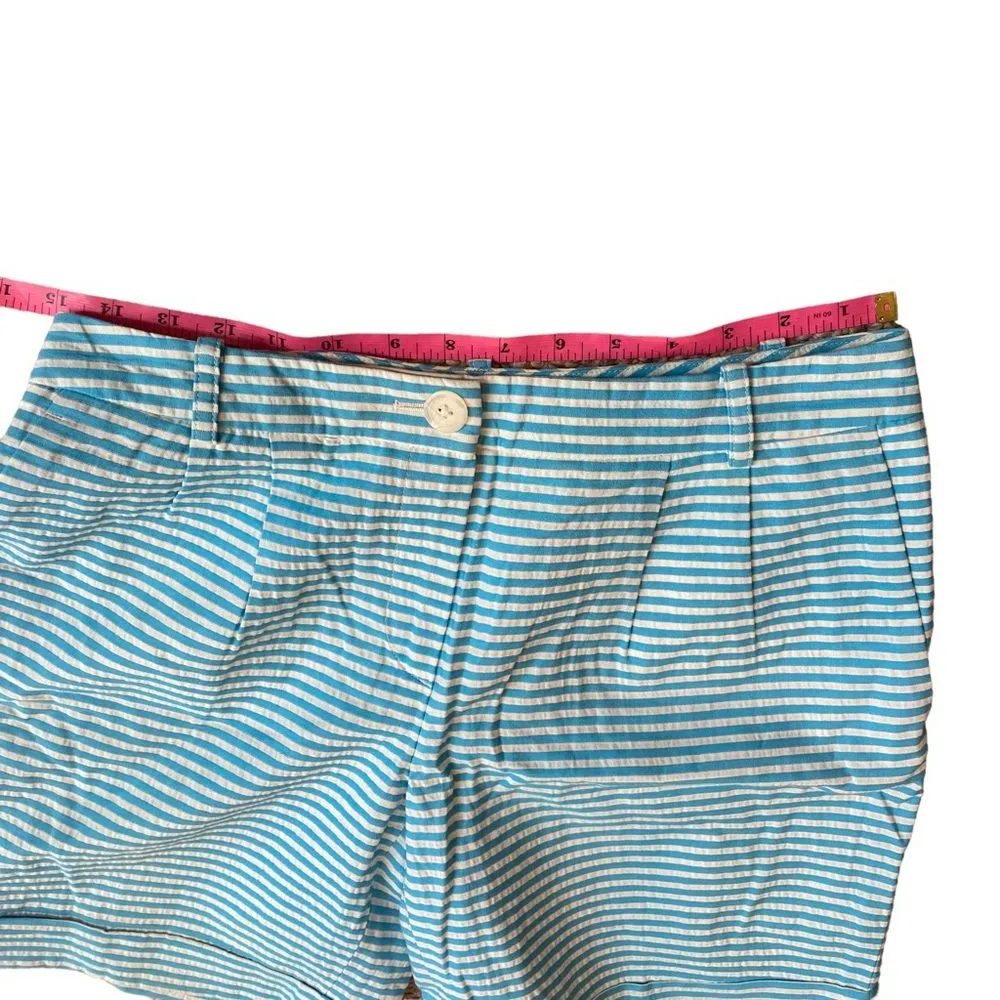 Brooks Brothers Seersucker Short Size 4 Aqua Blue and White Stripe 100% Cotton‎ - Image 9
