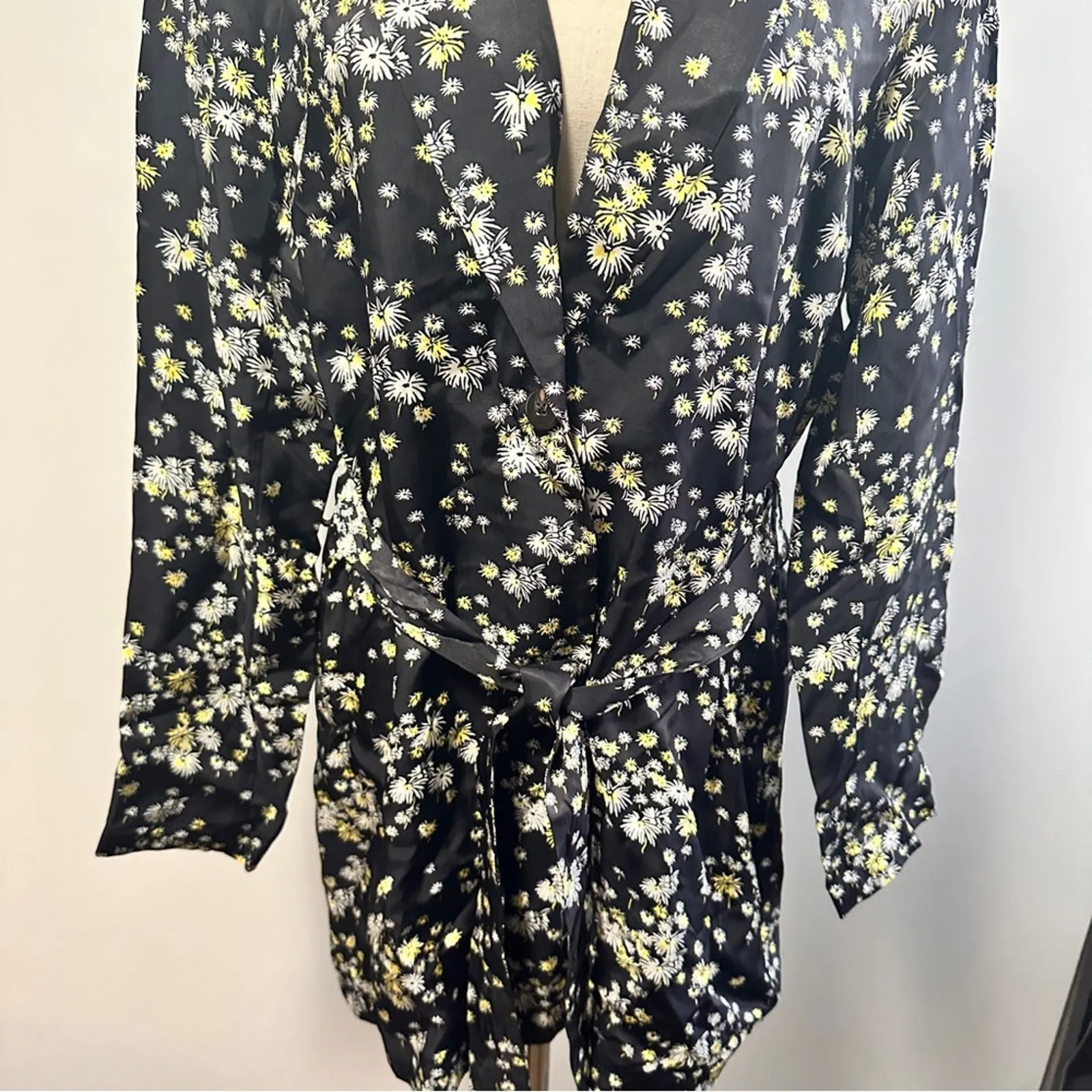 NWT Scotch & Soda Size L Black Yellow Floral Draped Blazer Belted Garden Girl - Image 15