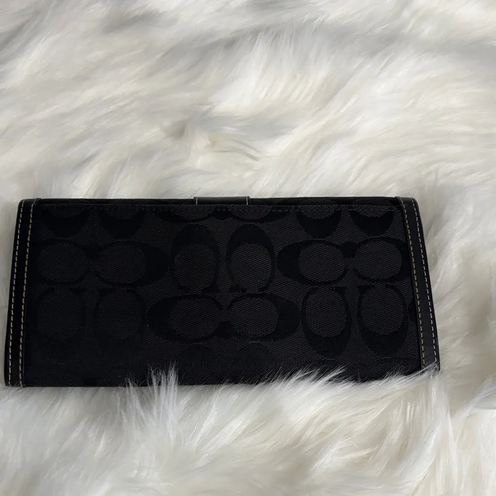 Vintage Coach Hamptons Black Signature Stripe Envelope Wallet Card Holder Clutch - Image 4