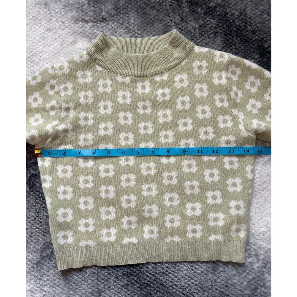 Princess Polly Ribbed Green Floral Mock Neck Pullover Sweater Size Small Medium - Image 6