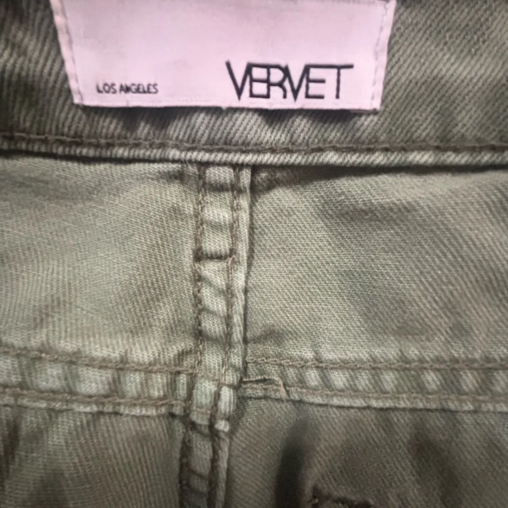 Vervet Sage Green Distressed Wide Straight Leg Jeans Size 26 High Rise Raw Hem - Image 3