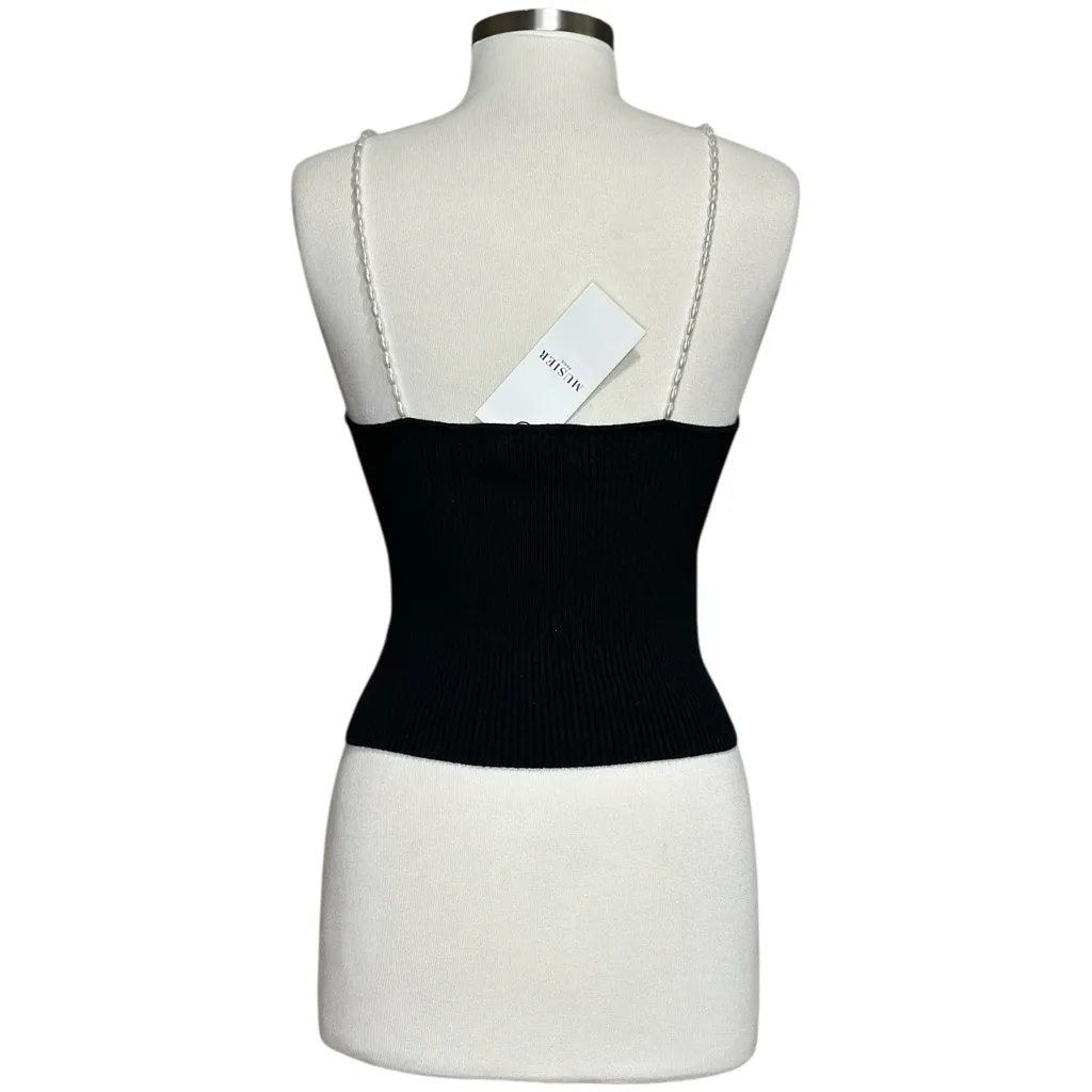 MUSIER PARIS Lena Ribbed Top W/ Pearl Straps, Black, FR40/US8 Black Size M - Image 7
