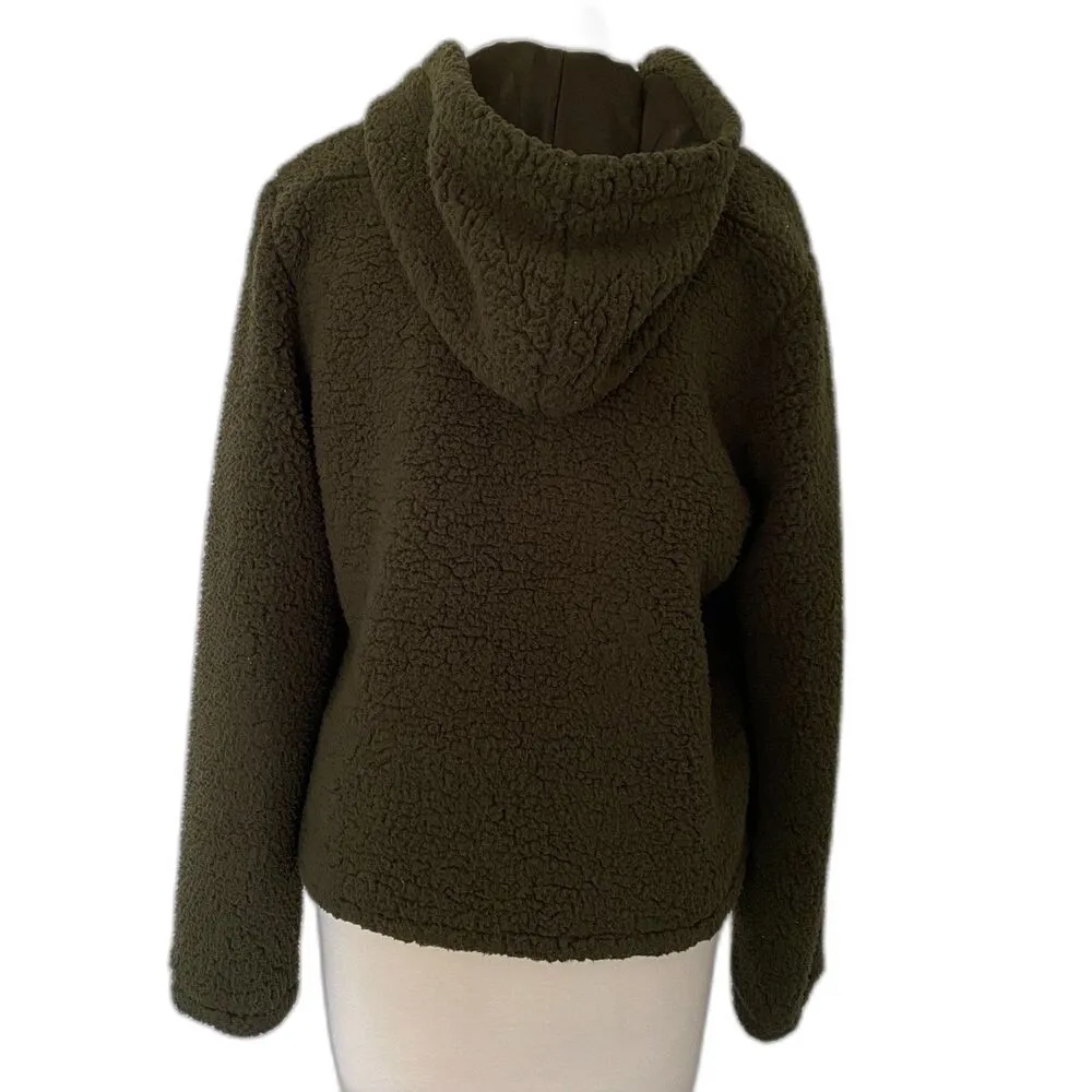Ci Sono Faux Fur Olive Green Zippered Hooded Jacket Soft Plush Warm Cozy Sz L - Image 2