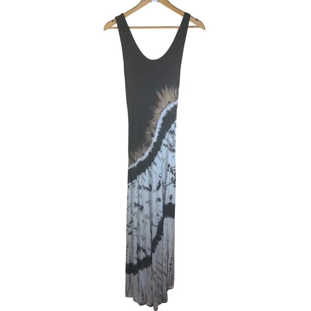 Kamana Maxi Dress Womens M Black Tie Dye Sleeveless Lace Up Back Tank Boho Dress Size M - Image 3