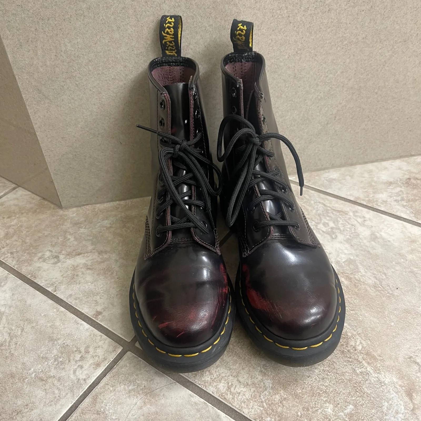 Dr Martens 1460 Smooth Leather Cherry Red Lace Up Boots Womens Sz 7 ruboff - Image 2