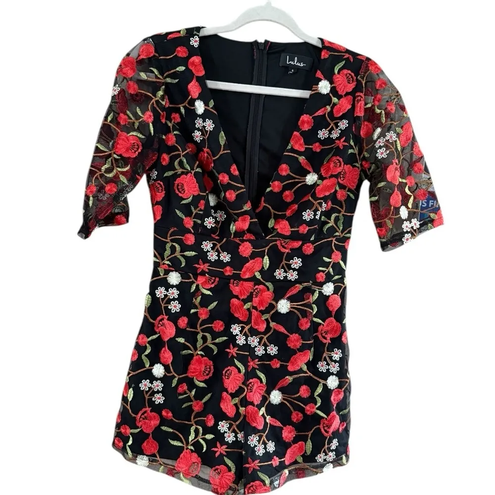 Lulus Black and Red Floral Print Wrap Jumpsuit - Image 9