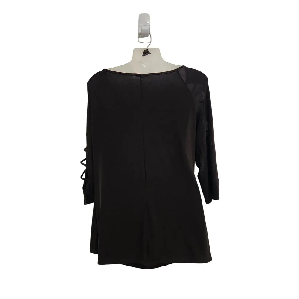 Torrid Lightweight Boat Neck Lattice Sleeve Tunic Blouse Casual Top Black 2XL - Image 2