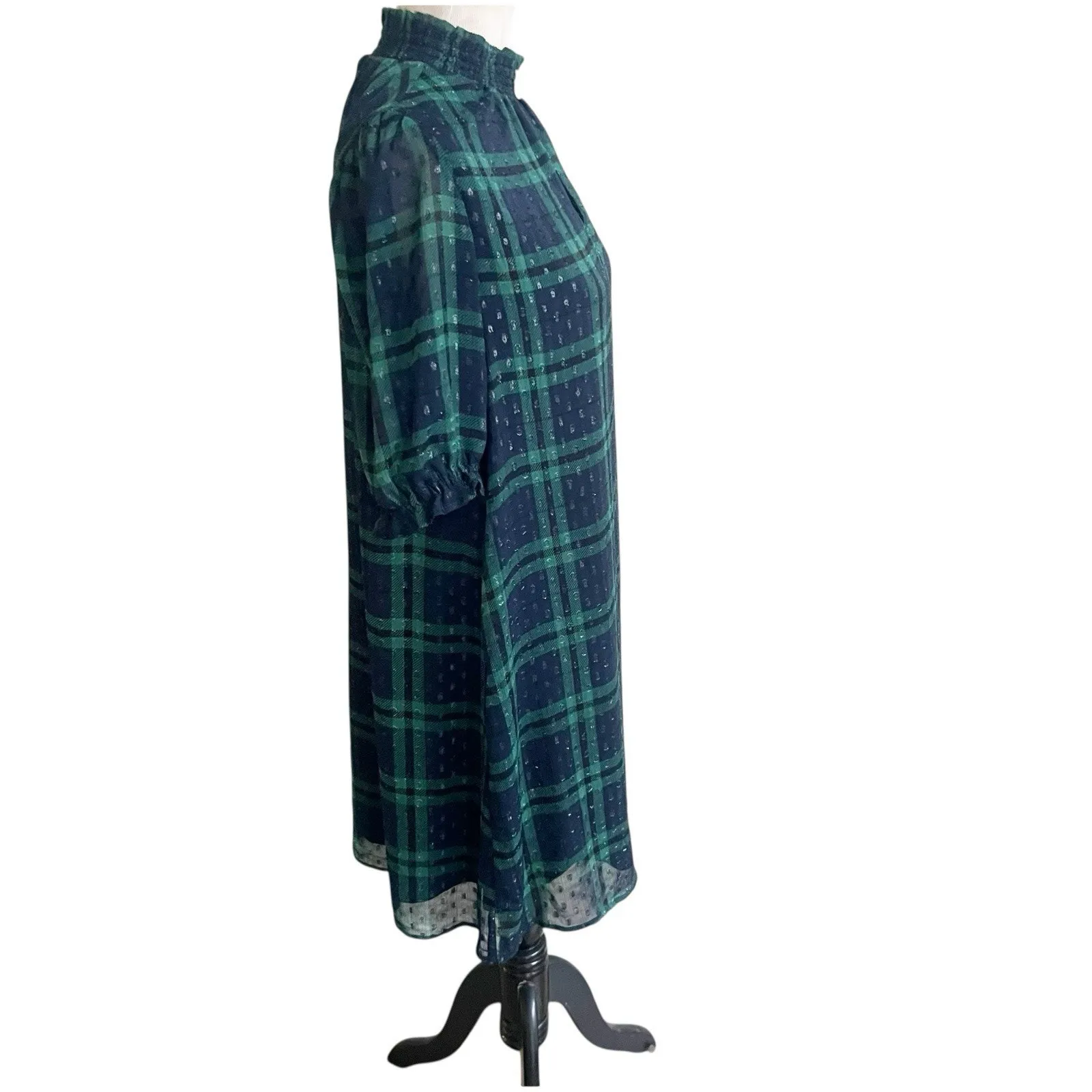 Tommy Hilfiger Tartan Plaid Dress Short Puff Sleeve Sky Captain Evergreen Size 8 - Image 10