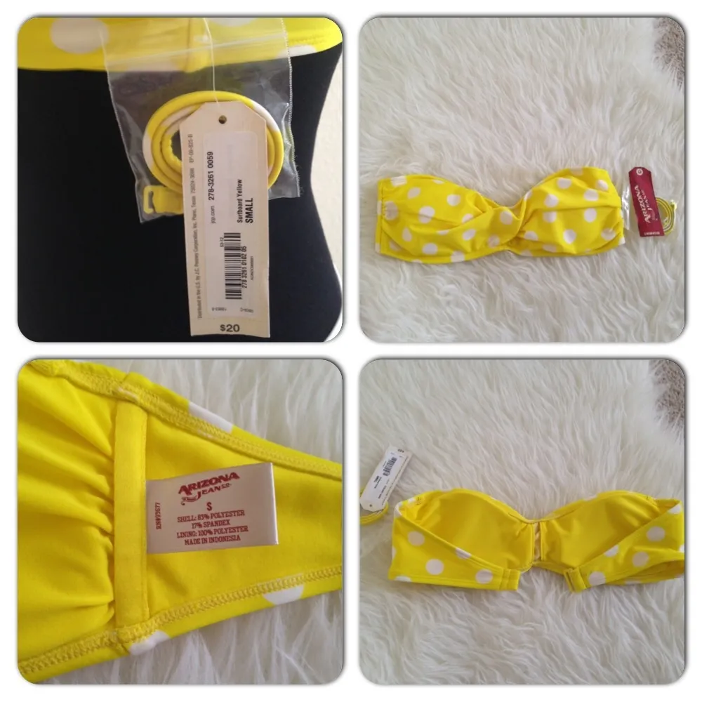 Arizona Yellow White Polka Dot Bandeau Bikini Top - Image 3