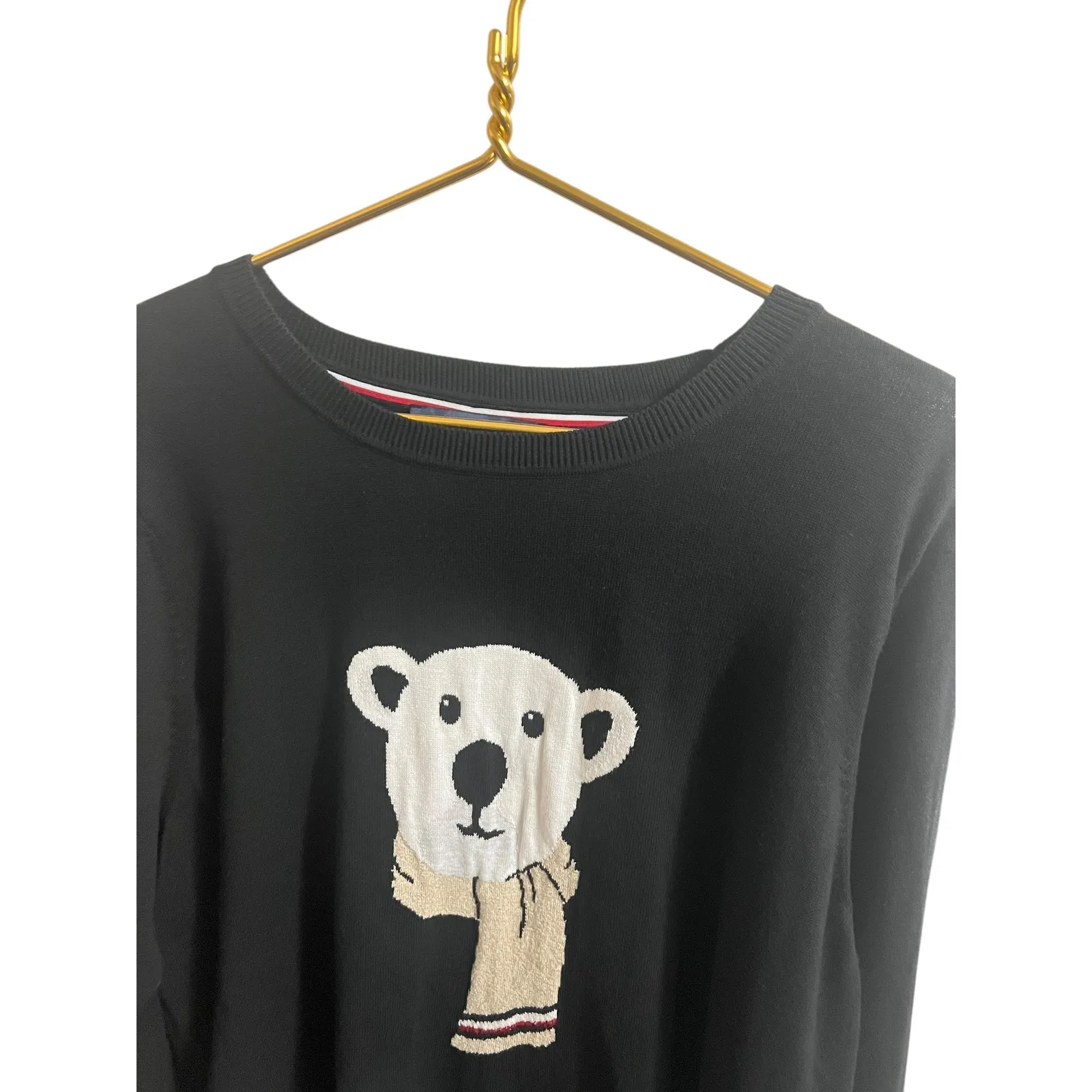 Tommy Hilfiger Scarf Polar Bear Graphic Sweater Womens Plus 2X Black Holiday - Image 4