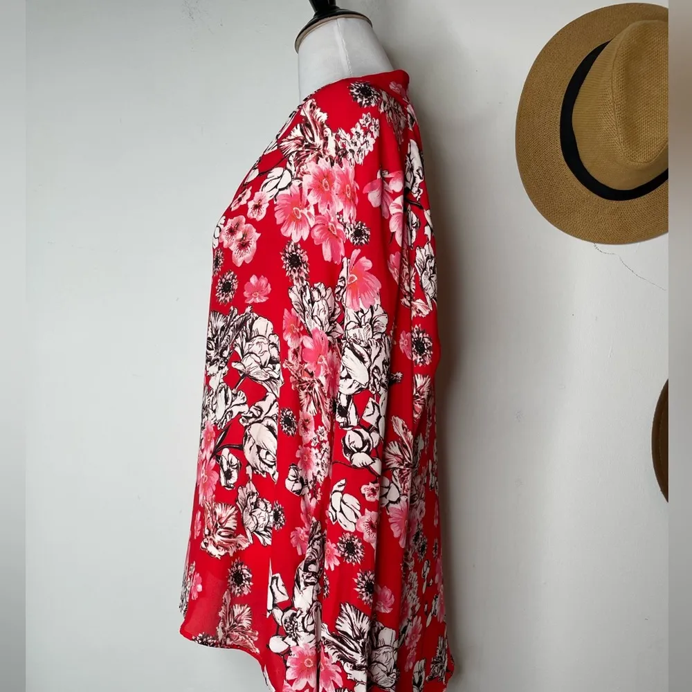 Rose + Olive Red White Pink Floral Top - Image 3