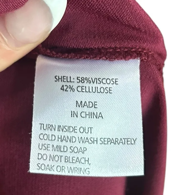 Shona Joy Burgundy Satin Wrap Maxi Dress Side Slit V Neck Size 6 - Image 7