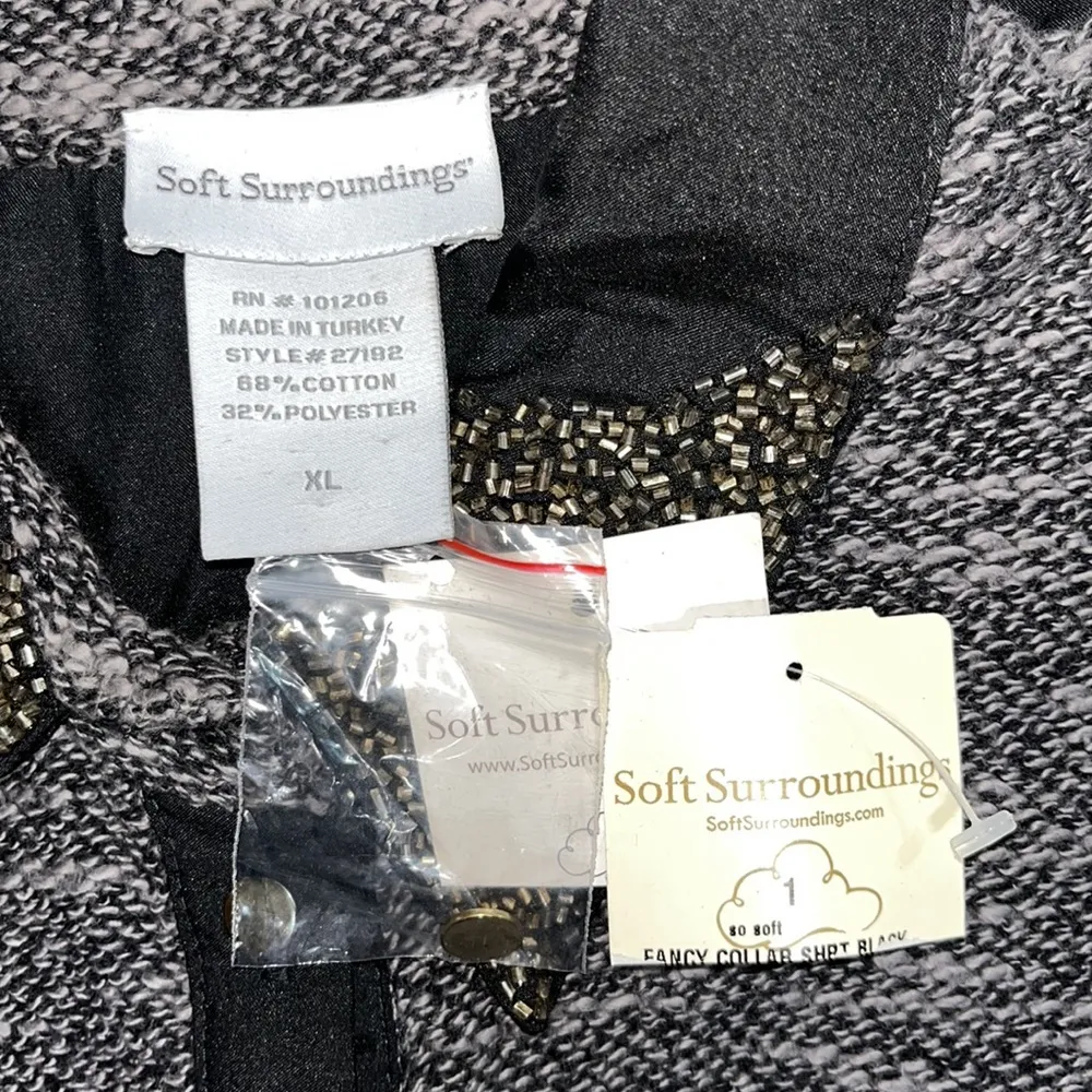Soft Surroundings NWT XL Black & Gray Embellished Fancy Collar Button Down Shirt - Image 6