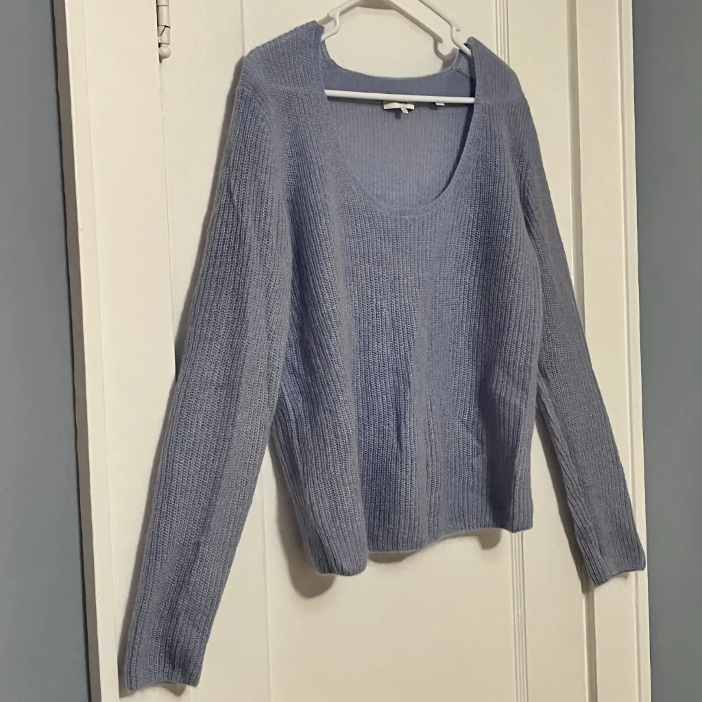 Vince wool mohair blend loose knit scoop neck sweater size large light blue - Image 3