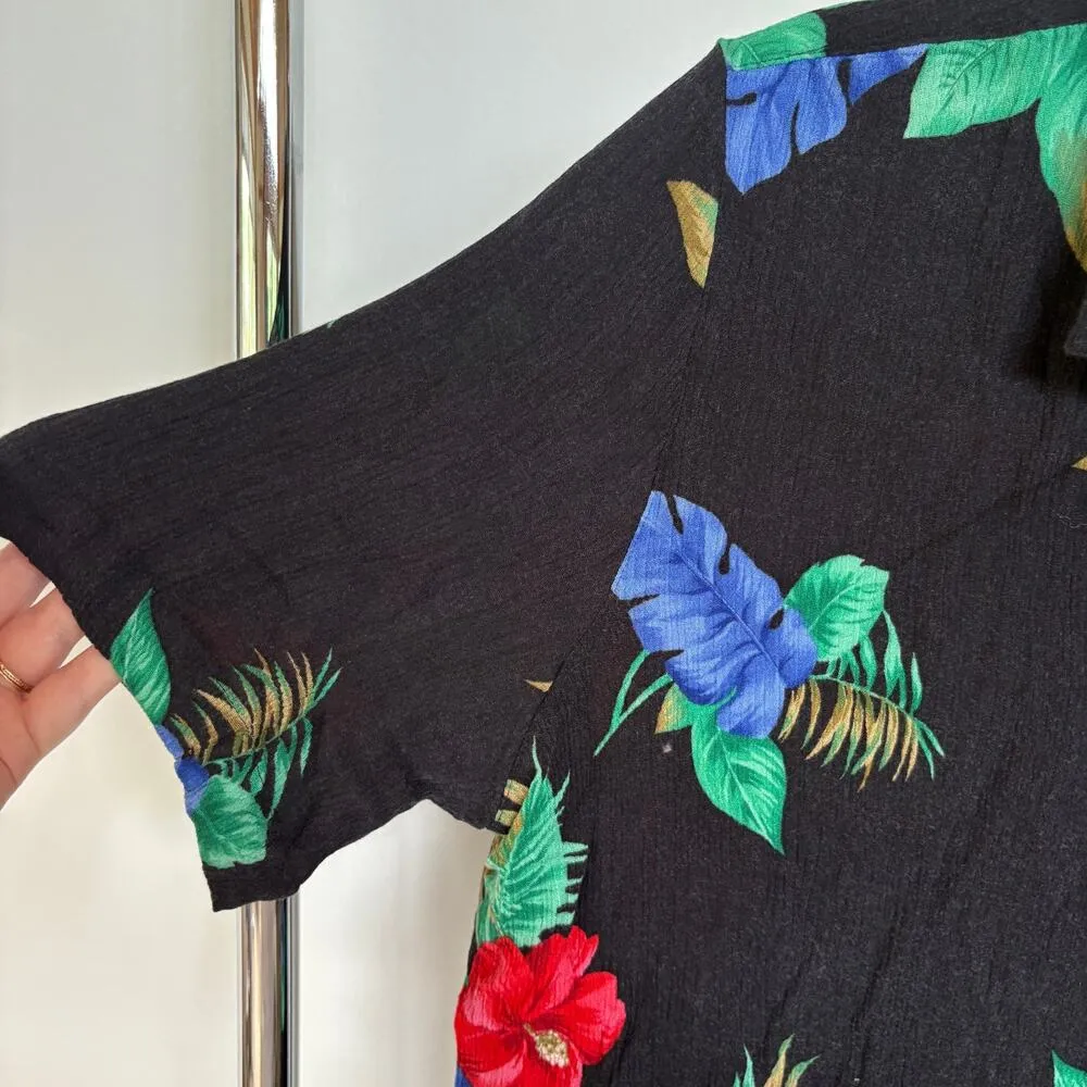 Vtg Hawaiian Print Colorful Vacation Top Black Button Down Resortwear Cruise 16W - Image 4