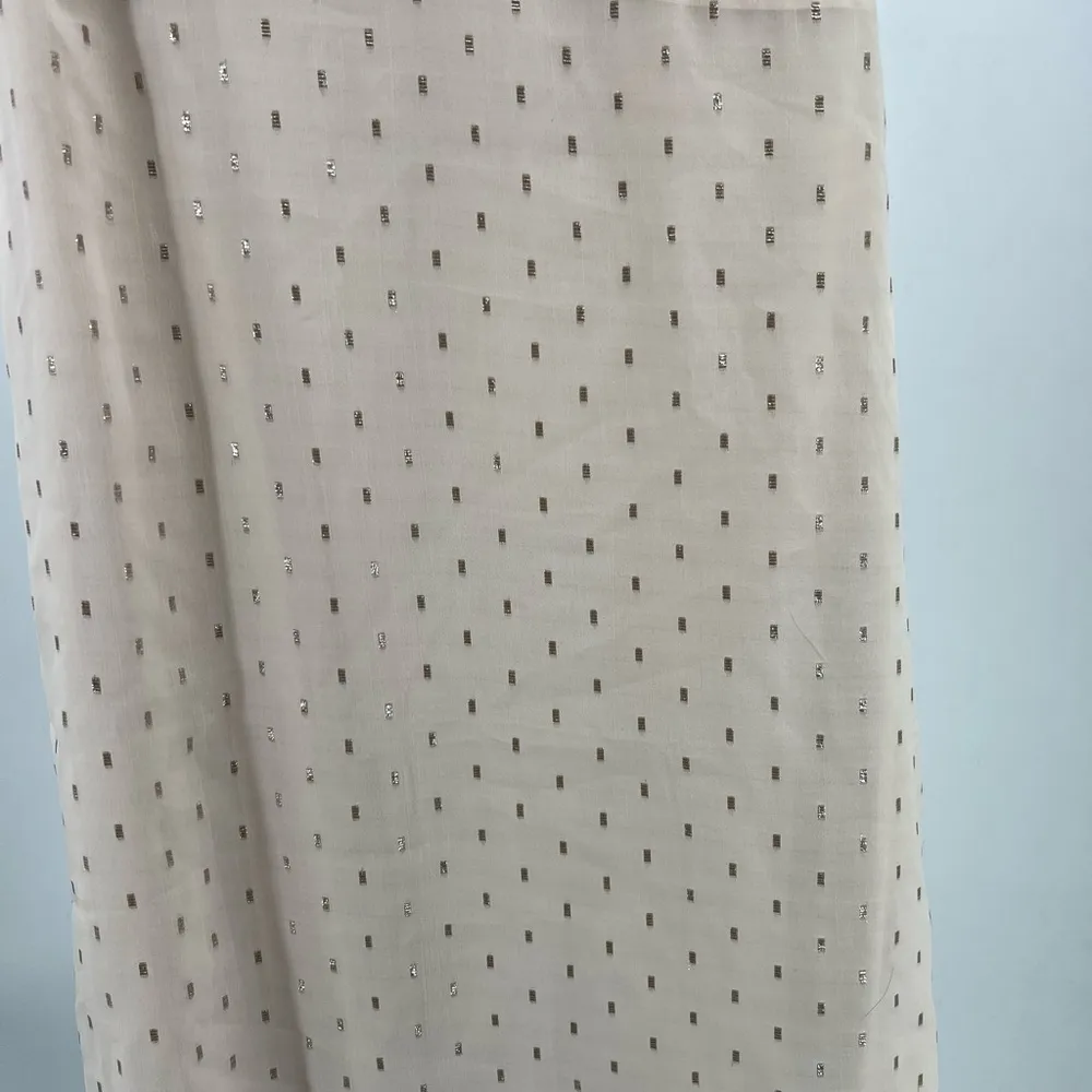 Express cream gold metallic embroidered sheer puff sleeve S mini dress keyhole - Image 3