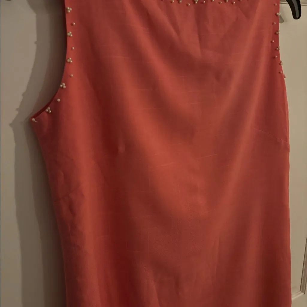 Ginger snap coral beaded accents‎ dress. Back zipper. Linen look material. S Orange - Image 5