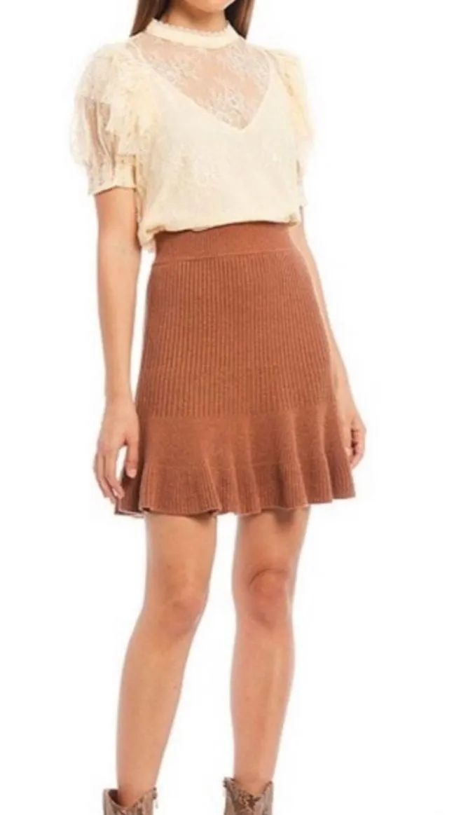 Free People Ribbed Flounced Knit Mini Skirt - Image 2