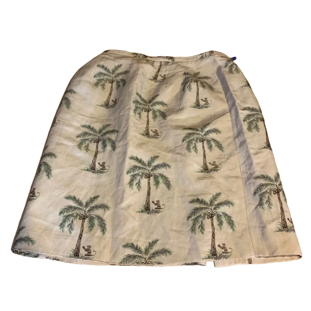 TALBOTS KHAKI, BROWN & GREEN LINEN & SILK VINTAGE 1990'S MONKEY PRINT SKIRT (10) - Image 9