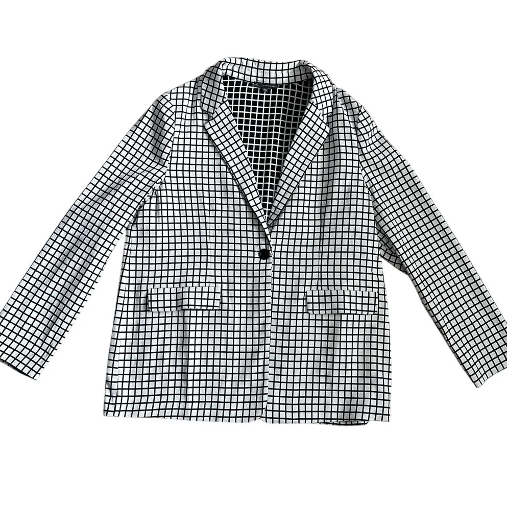 Adrianna Papell Plus Stretch Black‎ & White Checkered One Button Blazer Size CL - Image 2