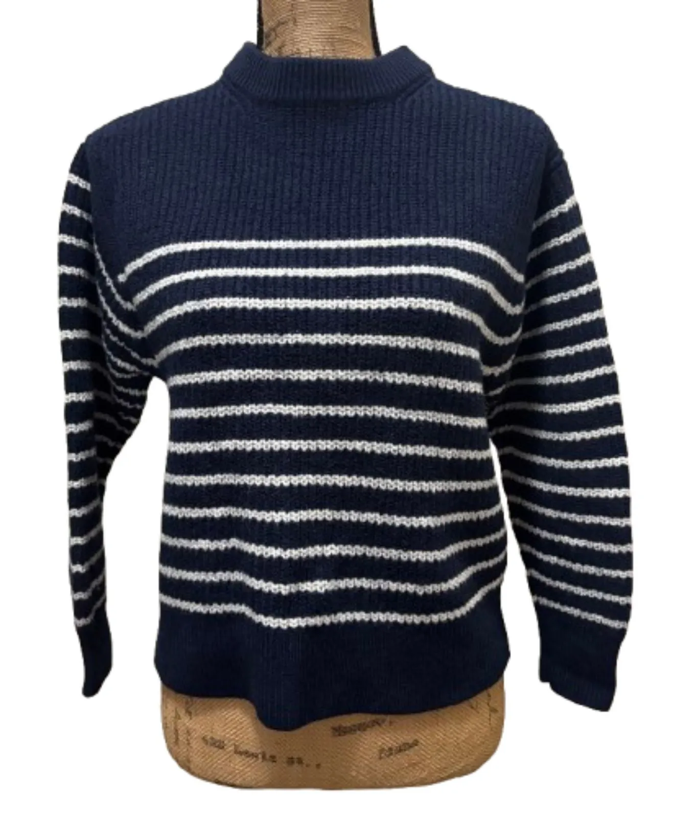 Wilfred Cam Breton Striped Merino Wool Sweater Navy White Nautical Size Medium - Image 1