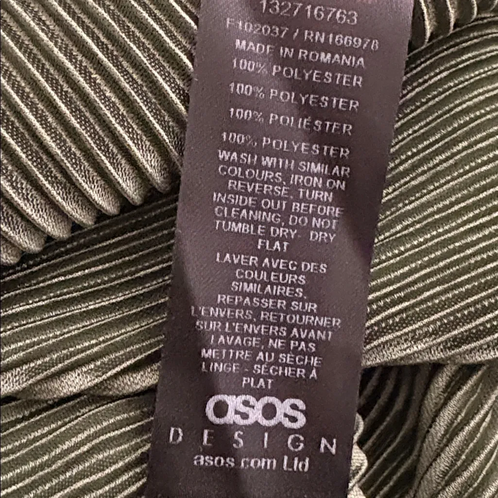 ASOS Women's Plisse Wrap Midi Dress Collared with Blouson sleeves Green Size 10 - Image 7