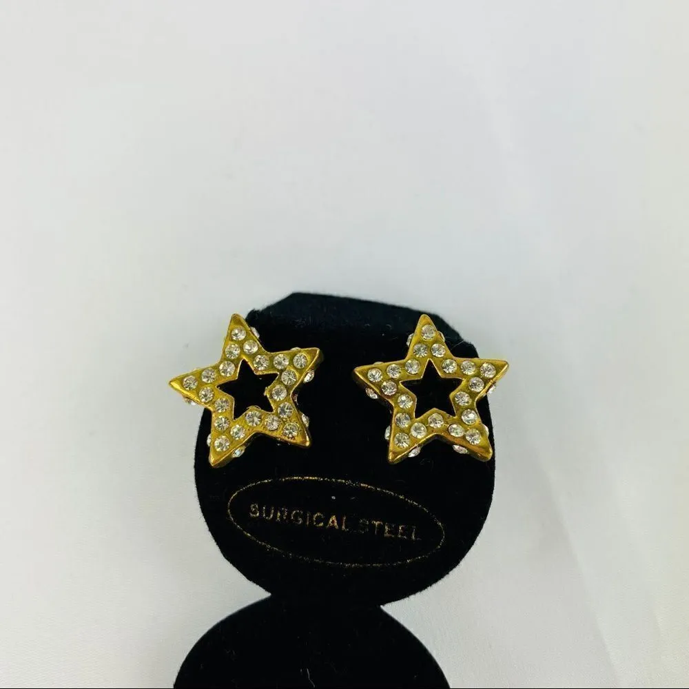 Gold Rhinestone Star 3D Earrings Gold - Image 2