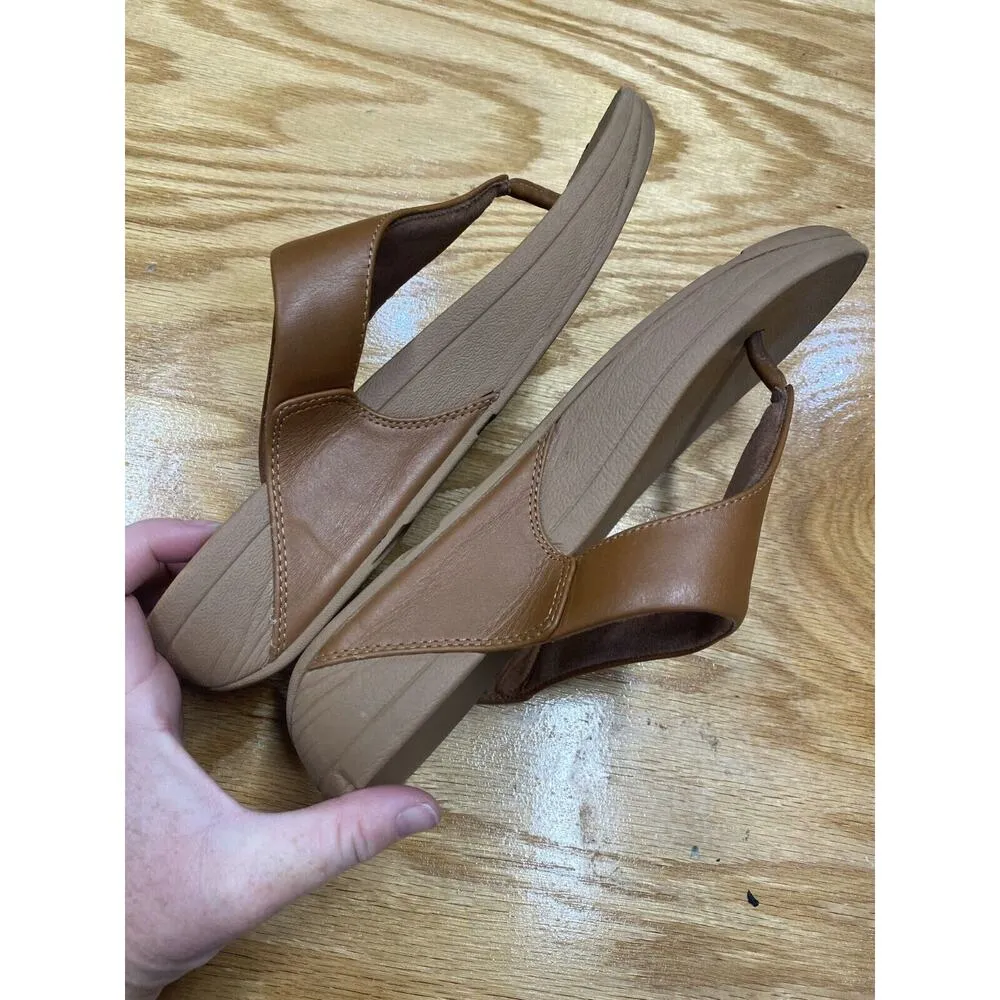 Fitflop Lulu Toe-Post Flip Flop Women's 10 Brown Leather Slide Sandals I88-592 - Image 4