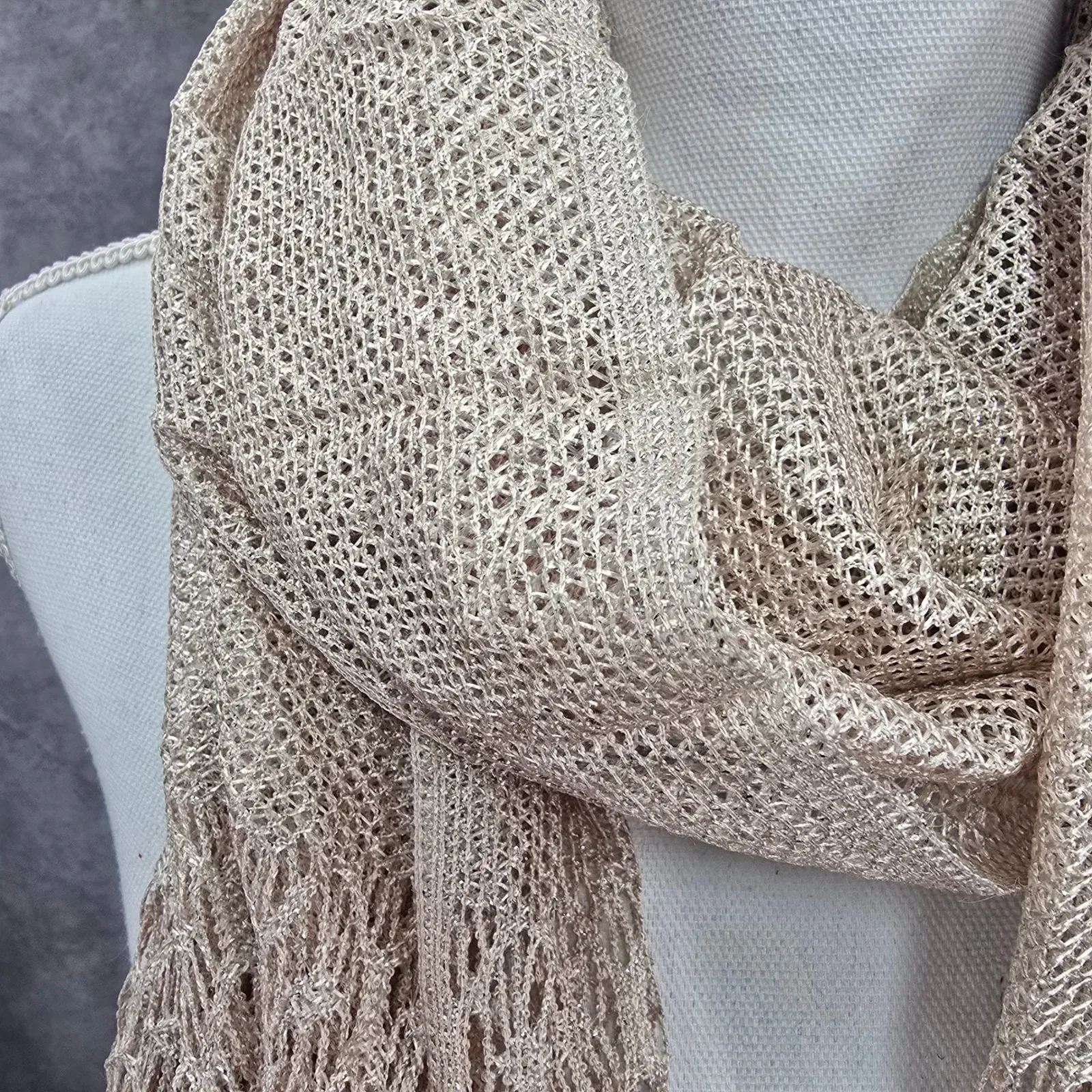 Champagne Sparkle Glitter Long Fairy Fringe Romantic Whimsy Wrap Shawl Scarf OS Silver - Image 6