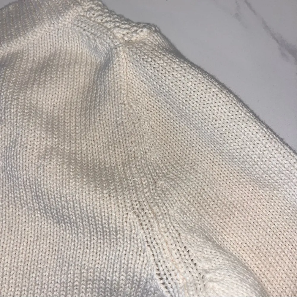 Talbots Cream Shaker Stitch Cable Knit Pullover Cotton Sweater Sz M - Image 10