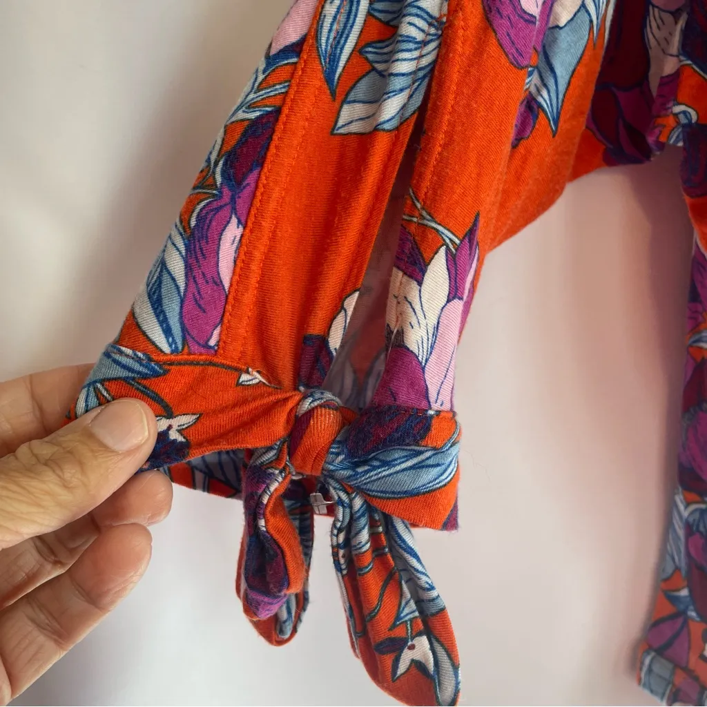 Free People Keepin On Floral Top Blouse Lg Tie Sleeve Boho Cottagecore  Bodycon - Image 5