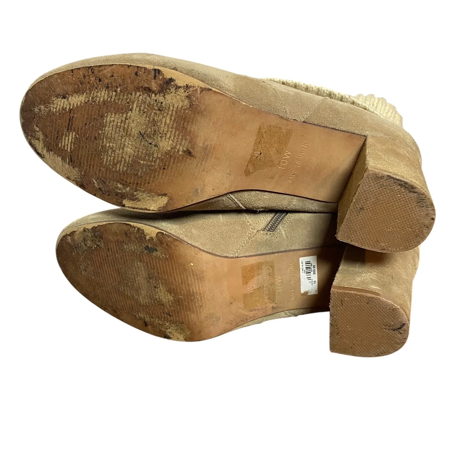 Torrid Suede Ankle Boots with Knit Cuff Tan Beige Block Heel Women's Size 10W - Image 5