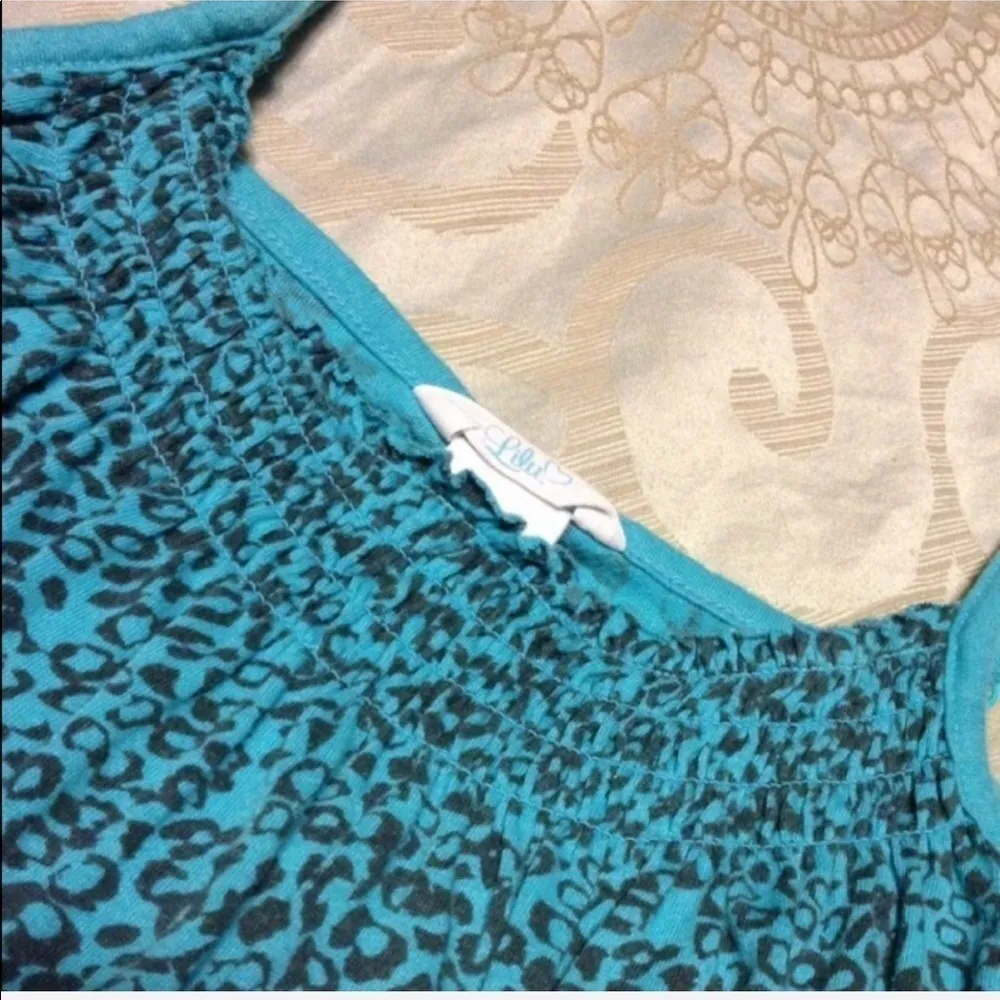 Lilu teal black cheetah leopard animal print smocked cami medium - Image 3