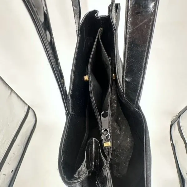 Falchi Sport‎ Black Shoulder Tote Bag Logo Smooth Canvas Patent Leather Straps - Image 10