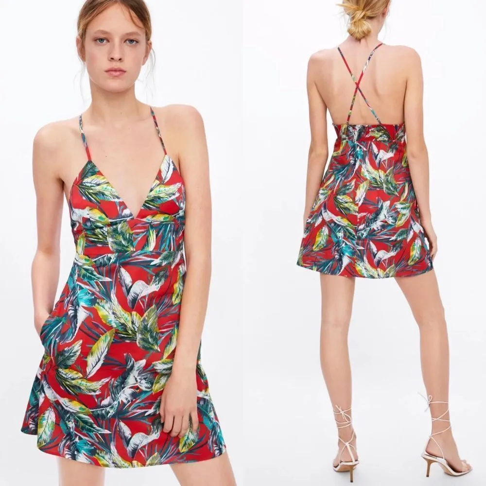 NEW‎ zara leaf printed mini dress - Image 2