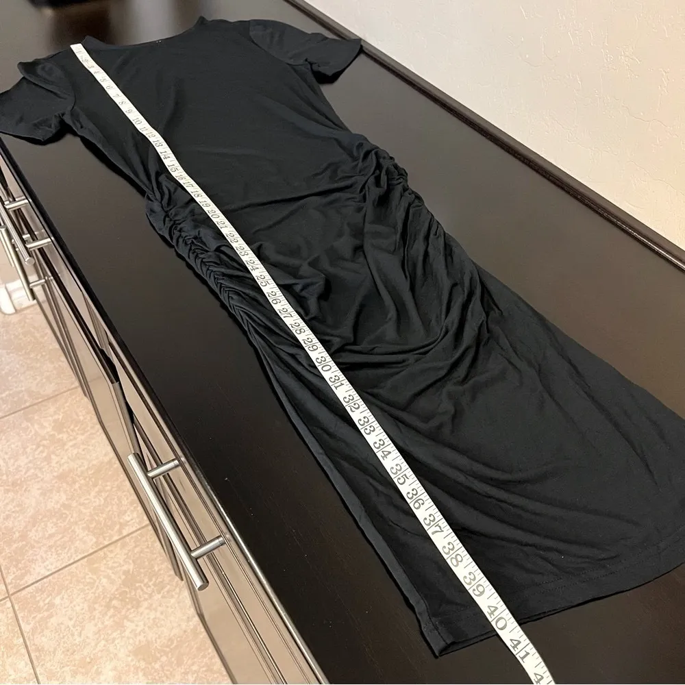Venus bodycon midi Tshirt dress in black, side ruching, short sleeve, NWOT, XS - Image 3