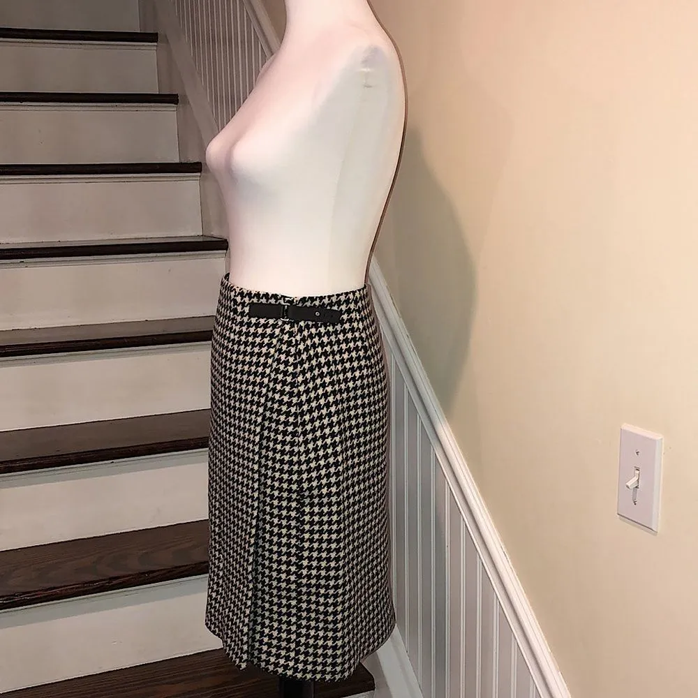 RALPH LAUREN Black White Houndstooth Wool Lined Wrap Skirt Leather Closure Sz 4 - Image 10