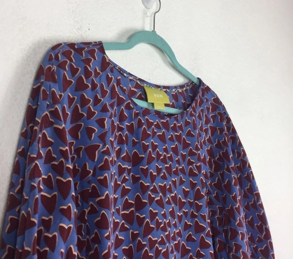 Anthropologie Maeve Silk Heart Blouse Small Dolman Sleeve Blue Red Lightweight - Image 8