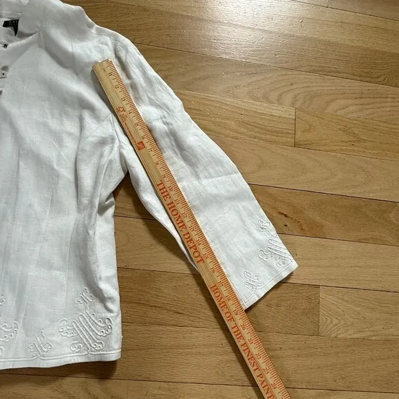 Ralph Lauren 100%‎ Linen Embroidered Mandarin Collar Jacket White Size 16 - Image 4