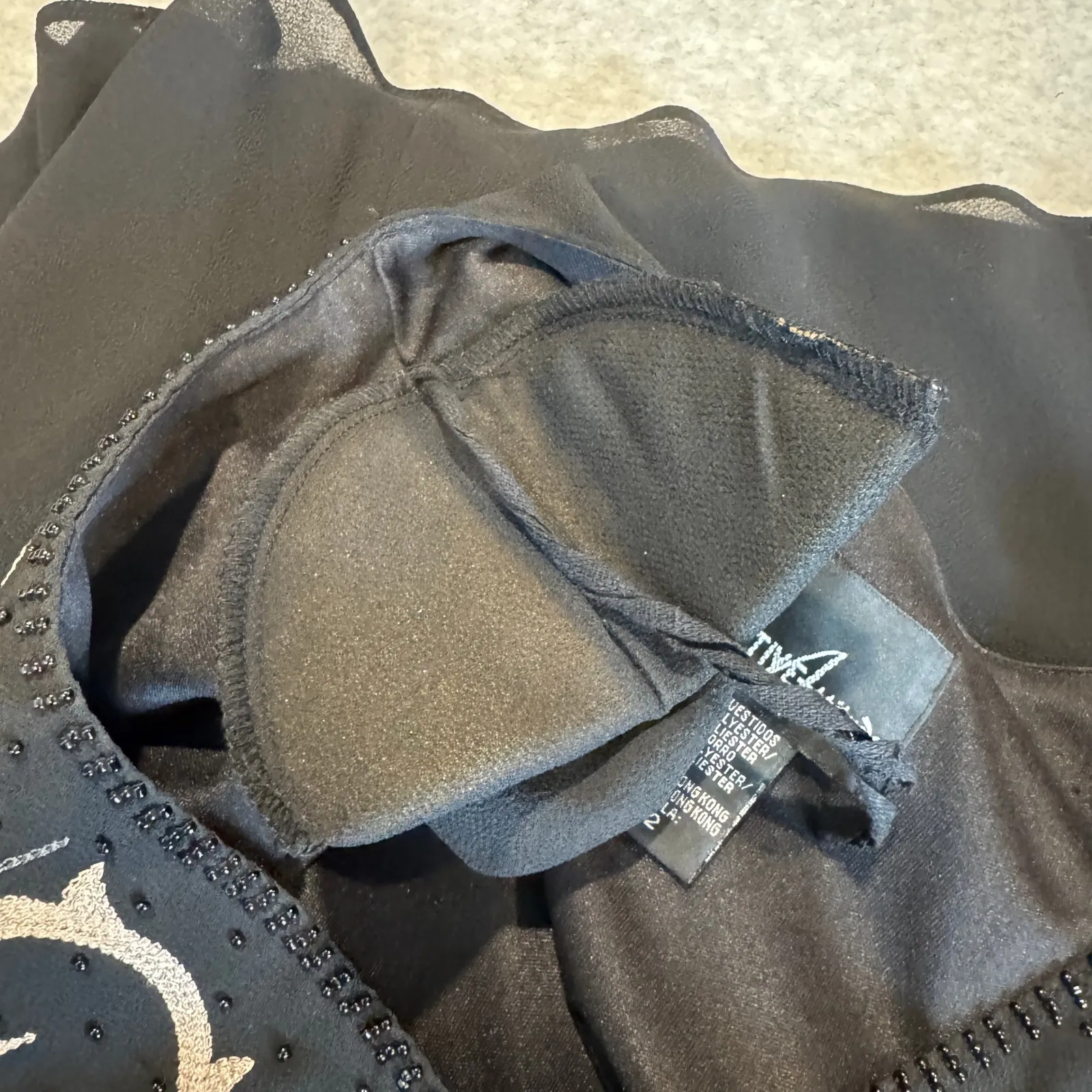 Vintage 90s Positive Attitude Dress Womens 12 Black Embroidered Beaded Romantic - Image 10